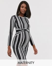 Blume Maternity exclusive twist front stretch midi dress in black and white stripe   ASOS at Asos